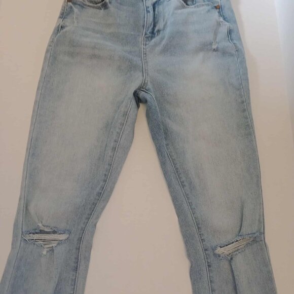 True Craft Jeans Womens Junior Sz 7 Light Blue Skinny Ripped Knee Stone Wash - Picture 2 of 7